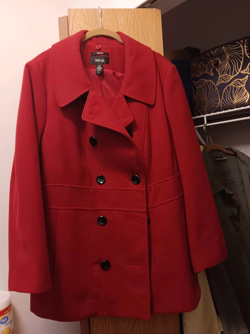 Style & Co Women's Red Double-Breasted Peacoat